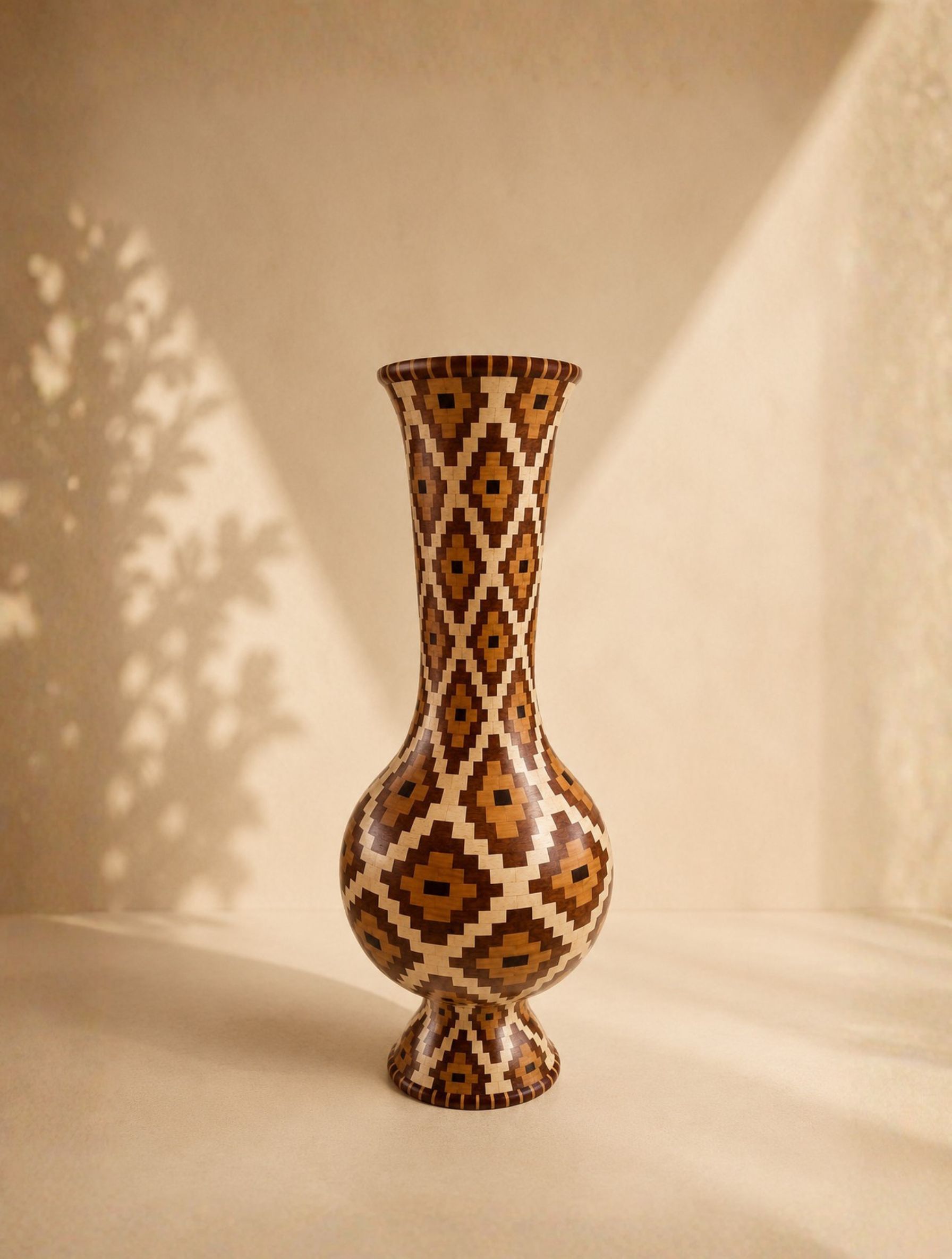 Vaso Mosaico Diamante — peça autoral em madeira da curadoria Artes à venda