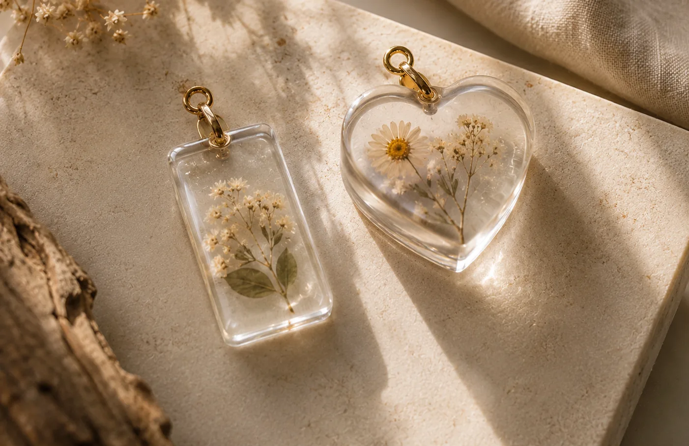 Chaveiros em resina com flores naturais preservadas